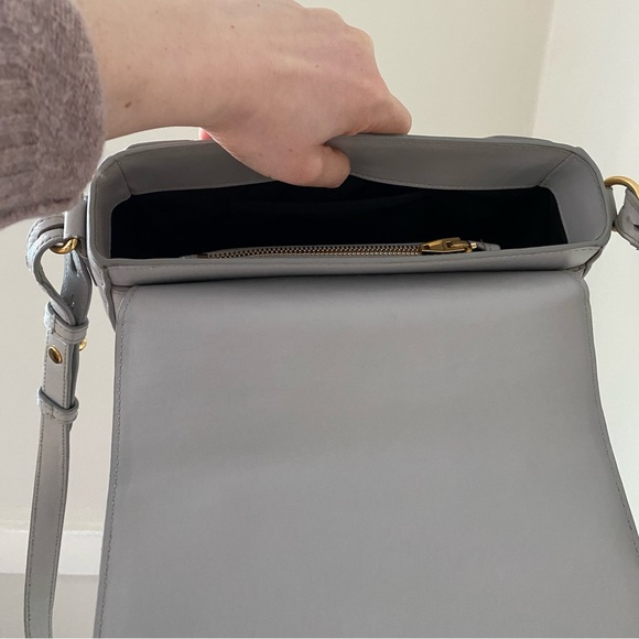 Alexander Wang Grey Calfskin Leather Lia Sling Gold Stud Messenger Crossbody Bag - Picture 11 of 15